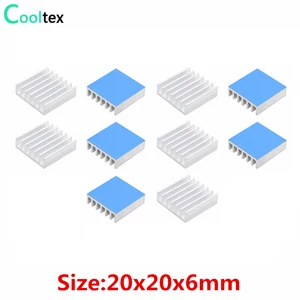 10 шт., алюминиевые радиаторы 20 х20х6 мм с теплопроводной двусторонней лентой