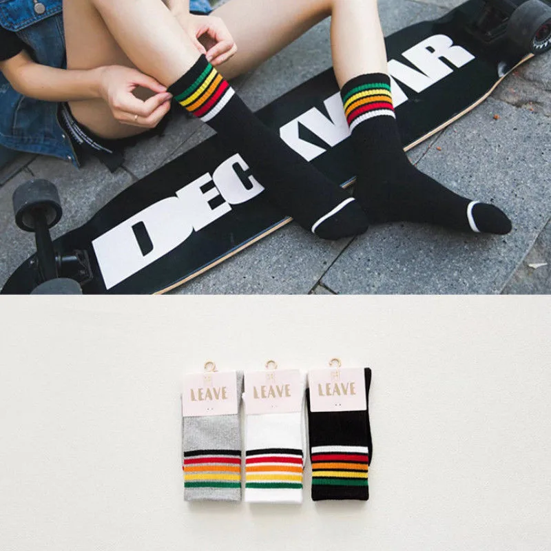 Модные Хлопковые женские носки в радужную полоску Классические Теплые