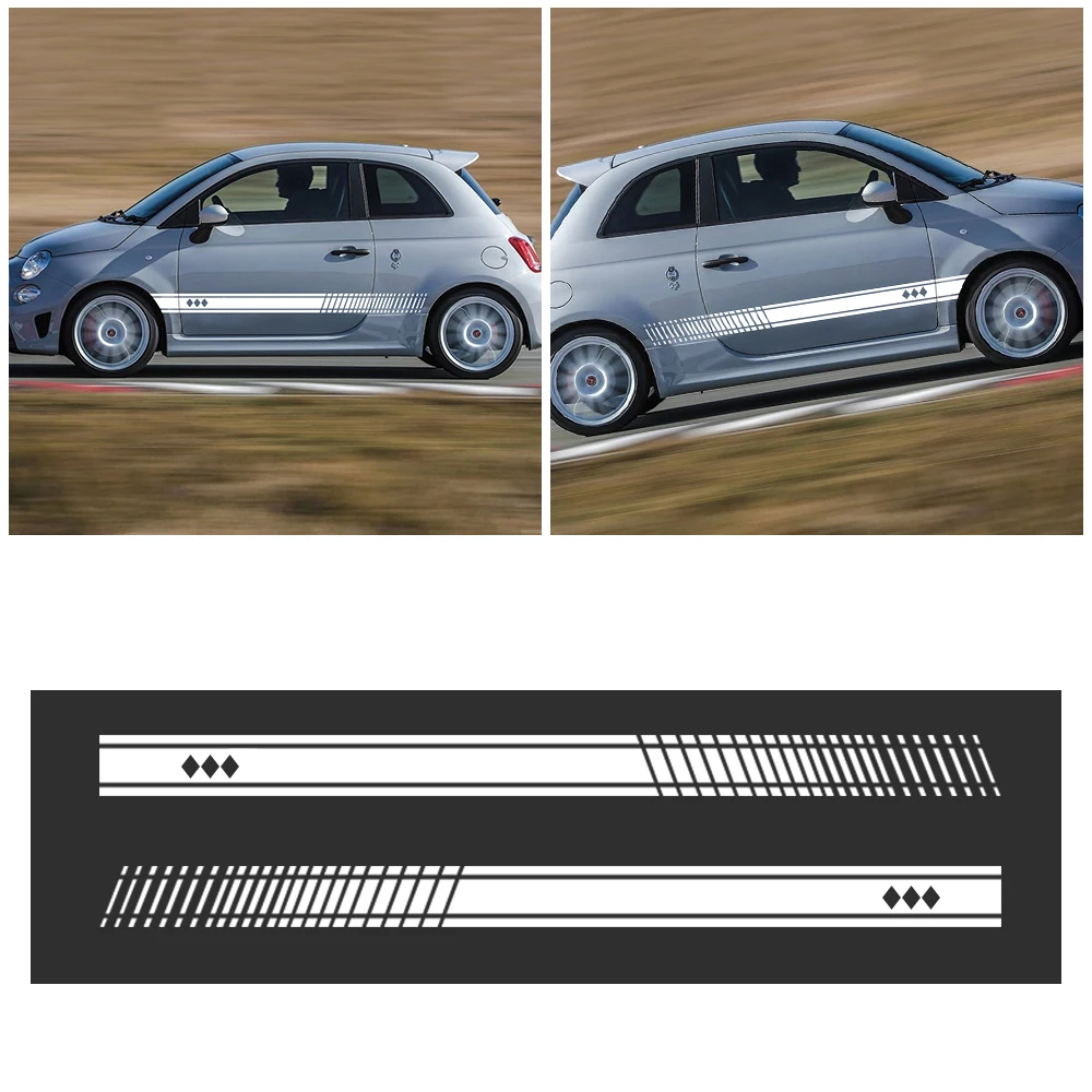 Для Abarth боковые полоски наклейки на юбку обертывания наклейки на тело s графика для FIAT 500 виниловые наклейки для автомобиля 1 пара 2 стороны