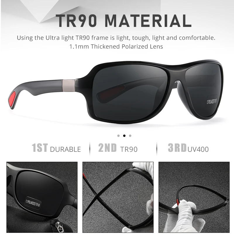 Мужские большие солнцезащитные очки KDEAM спортивный ультралегкий