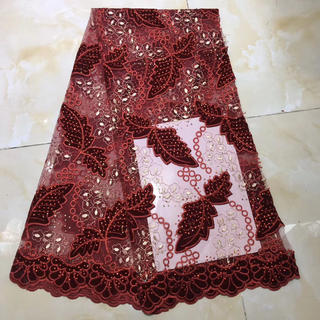 

2020 Newest Velvet Lace Fabric Wine Purple African Lace Fabric For Party Nigerian Lace Fabric Luxury Velvet Fabric Stone LH9001C