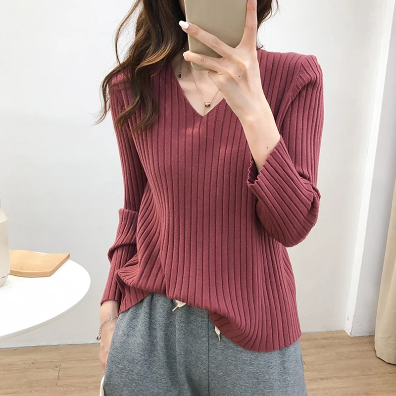 

Свитер Женский вязаный, с V-образным вырезом и длинным рукавом