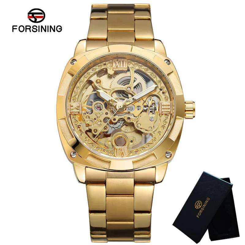FORSINING Automatic Mechanical Men Wristwatch Military Sport Male Clock Top Brand Luxury Steel Skeleton Waterproof Man Watch 019 | Наручные