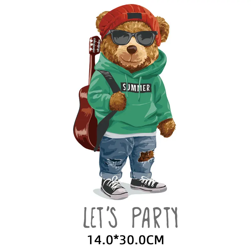 Нашивки с изображением музыкальной гитары медведя виниловые наклейки на одежду