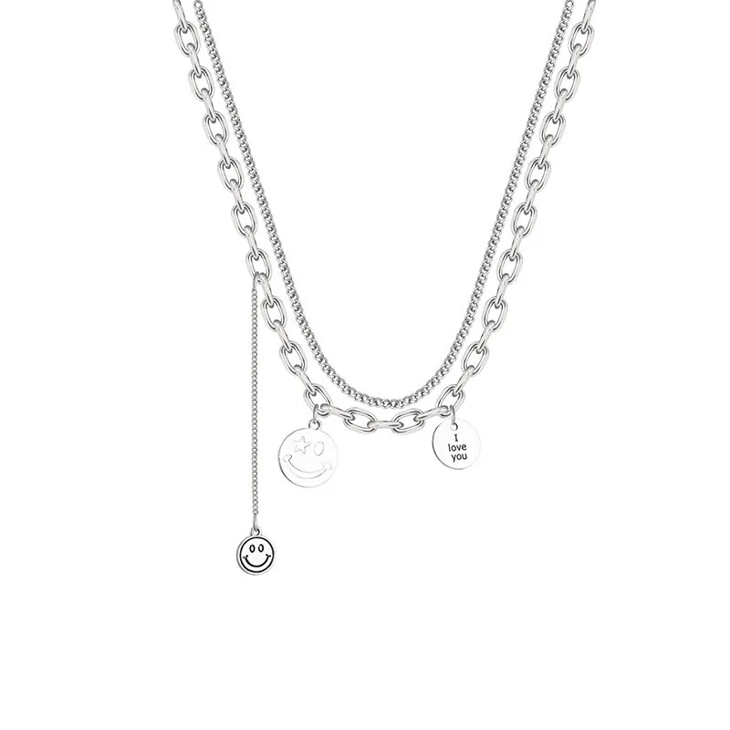 

Hip-Hop Internet Celebrity Trendy Multi-Iayer Titanium Steel Tag Clavicle Chain Women's Casual Short Necklace