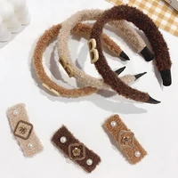 2022 new fashion women winter faux rabbit fur bangs clip hairpins korea wool sweet cute for girl headhoop hair accessories set