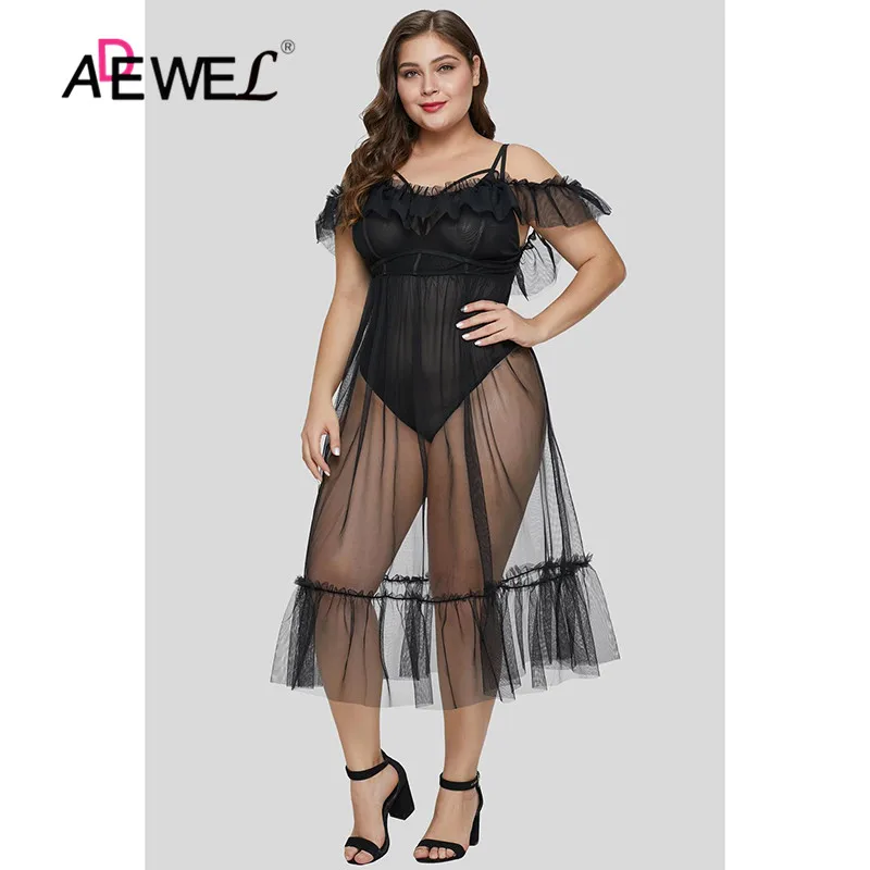 Женское Сетчатое платье с открытой спиной ADEWEL кружевное макси на тонких