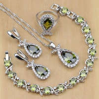 olive green zircon 925 sterling silver jewelry sets for women party earringspendantnecklaceringsbracelet