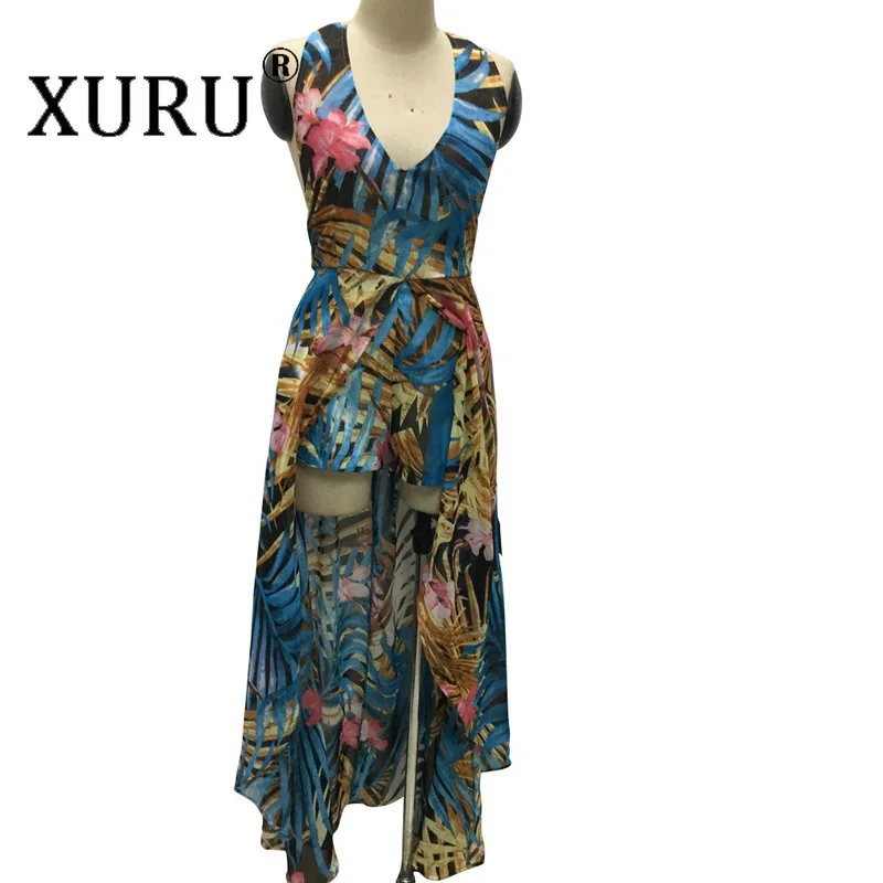 Пляжное платье с принтом европейских и американских взрывов XURU лето 2020 новое