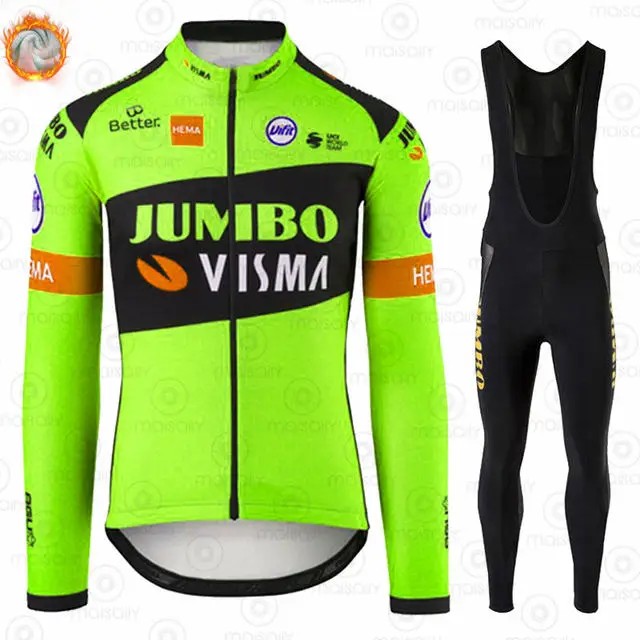 

Winter Cycling Jersey Long Sleeve Jersey JUMBO VISMA Men's Team Warm Jacket Suit Mountain Bike Wear Warm Fleece Ropa Ciclismo