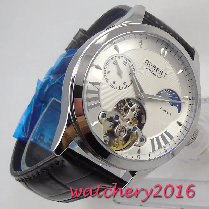 DEBERT watch men white dial stainless steel top brand luxury fashion casual reloj hombre automatic mechanical Relogio Masculino | Наручные
