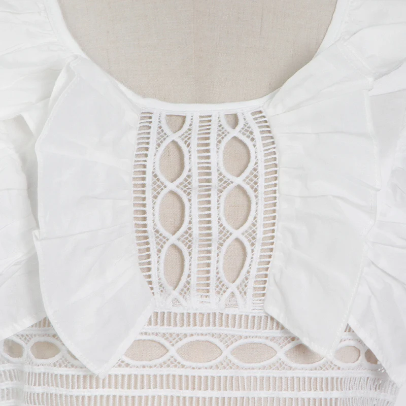 

Hollow Out Sets For Women O Neck Sleeveless Top High Waist Skirt Female Summer White Elegant Two Piece Set