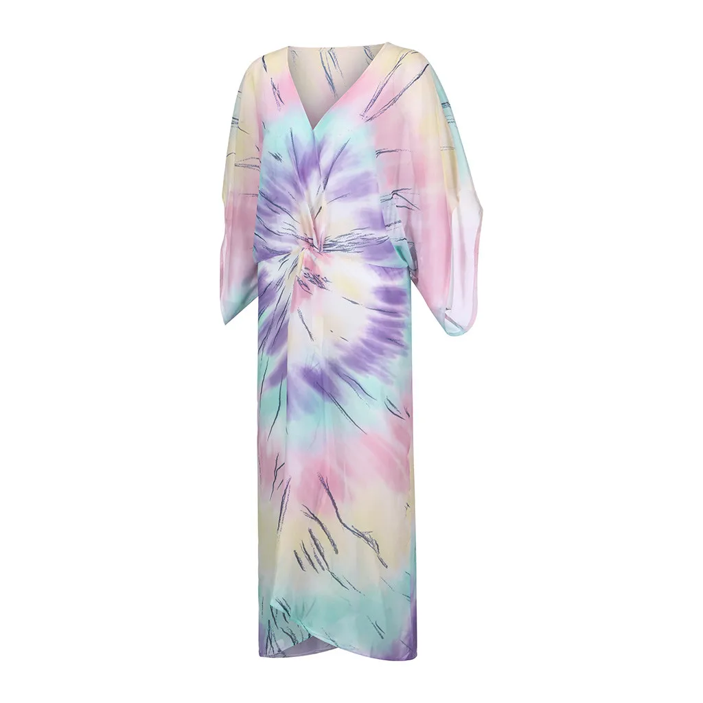 

JAYCOST women tie dye print long sleeve bodycon dress ruched fitness skinny Split colorful fashion vestido de mujer streetwear
