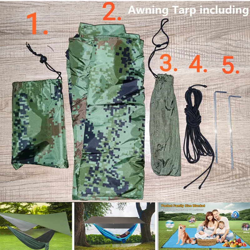 

Portable Camping Hammock with Mosquito Net and Rain Fly Tarp,Hammock Canopy Nylon Hammocks Double Hammock Hiking Patio Furniture