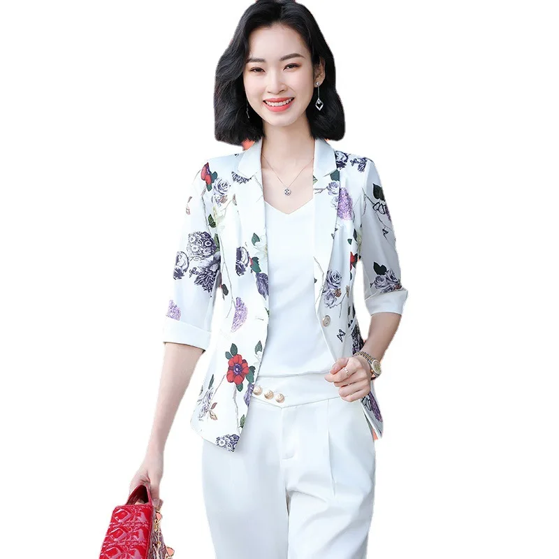 

Korean style Spring summer printing Print suit blazer office lady cropped jacket blazer blazers plus size clothing for women
