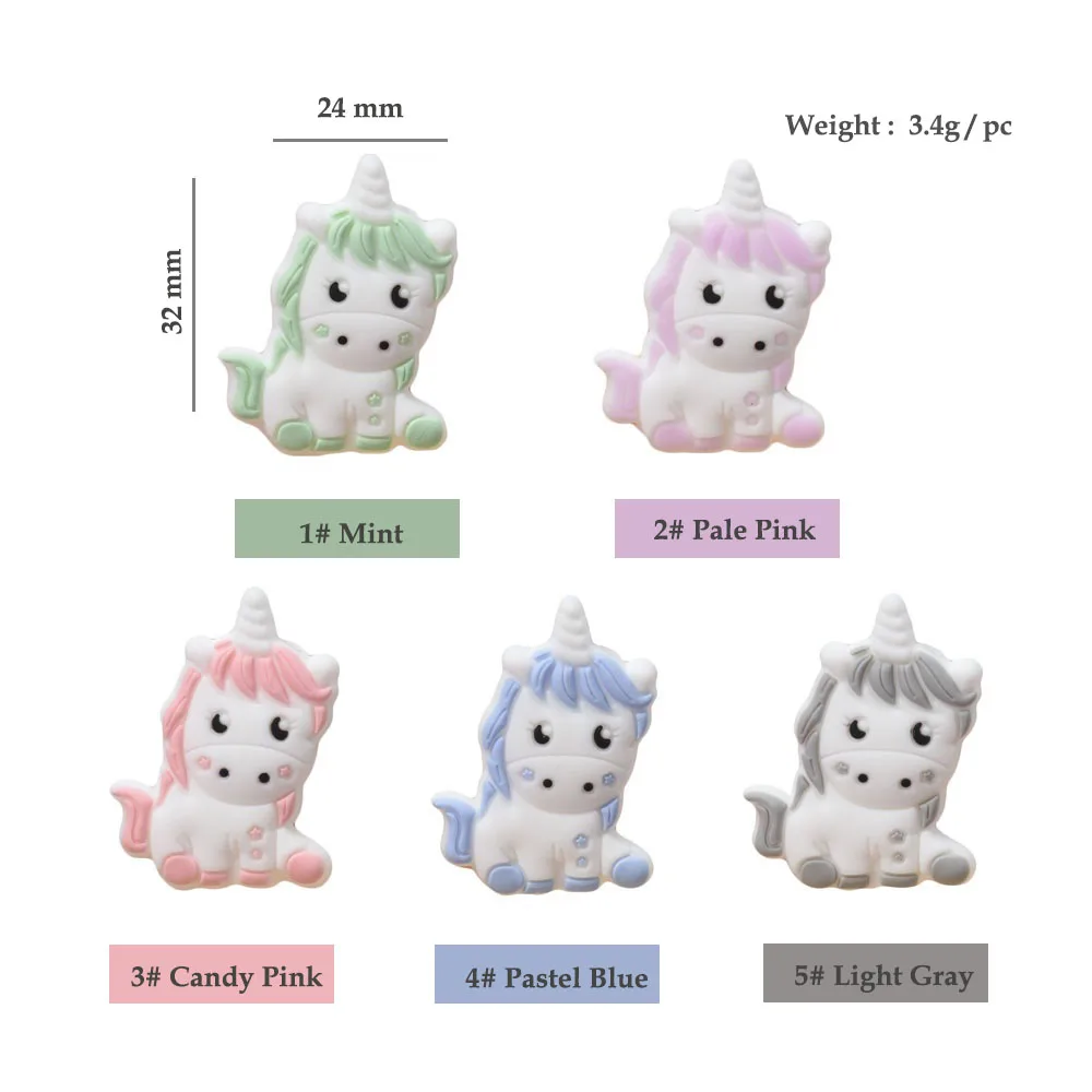 Cuentas de silicona de unicornio para beb&eacute;, chupete de dibujos animados de perlas, regalo de joyer&iacute;a sensorial, accesorios de juguete para dentici&oacute;n, 10 piezas-1