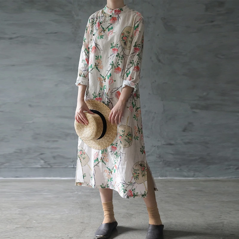 Новое ретро платье с пряжкой и цветочным принтом длинным рукавом женское осень