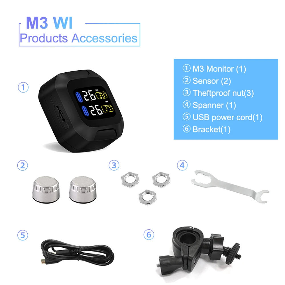 $235.20 M3 Moto Waterproof Motorcycle Real Time Tire Pressure Monitoring System TPMS Wireless LCD Display Internal or External Sensors
