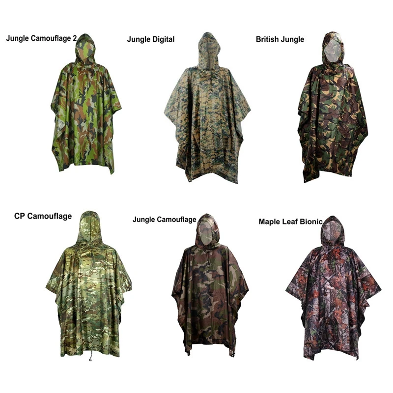 

Waterproof Wearable poncho Camouflage cover for Camping hunting clothes Multifunction Poncho Shelter Military Emergency Raincoat