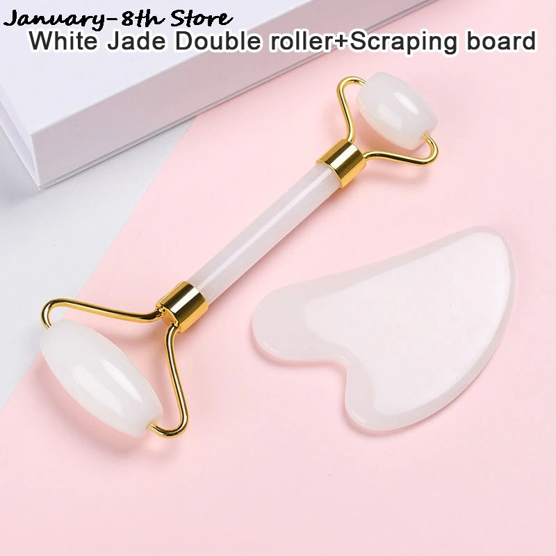 

Face Massage Jade Roller Rose Quartz Natural Stone Gua Sha Slimmer Lift Wrinkle Double Chin Remover Beauty Care Slimming Tools