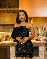 aso ebi sexy black strapless short prom dresses 2022 beaded african birthday party gown cocktail dress formal robe de bal