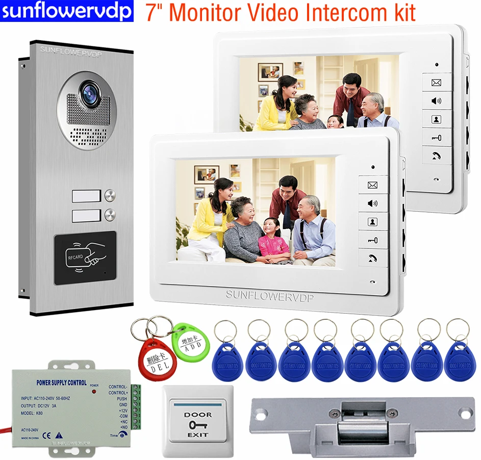 7 "Video Intercom Toegangscontrole Video Telefoon Met Video-oproep Met Monitor Outdoor Intercom Video Intercom + Elektrische Strike lock