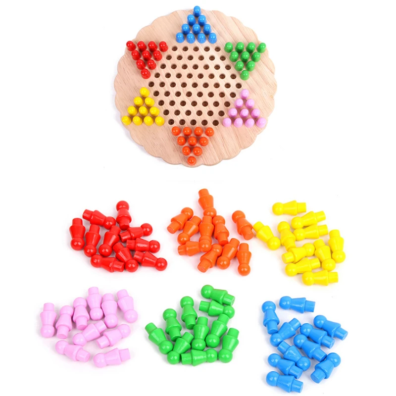 

Popular Traditional Hexagonal Wooden Chinese Checkers Family Game Set Colorful Wooden Puzzle Early Education Toys