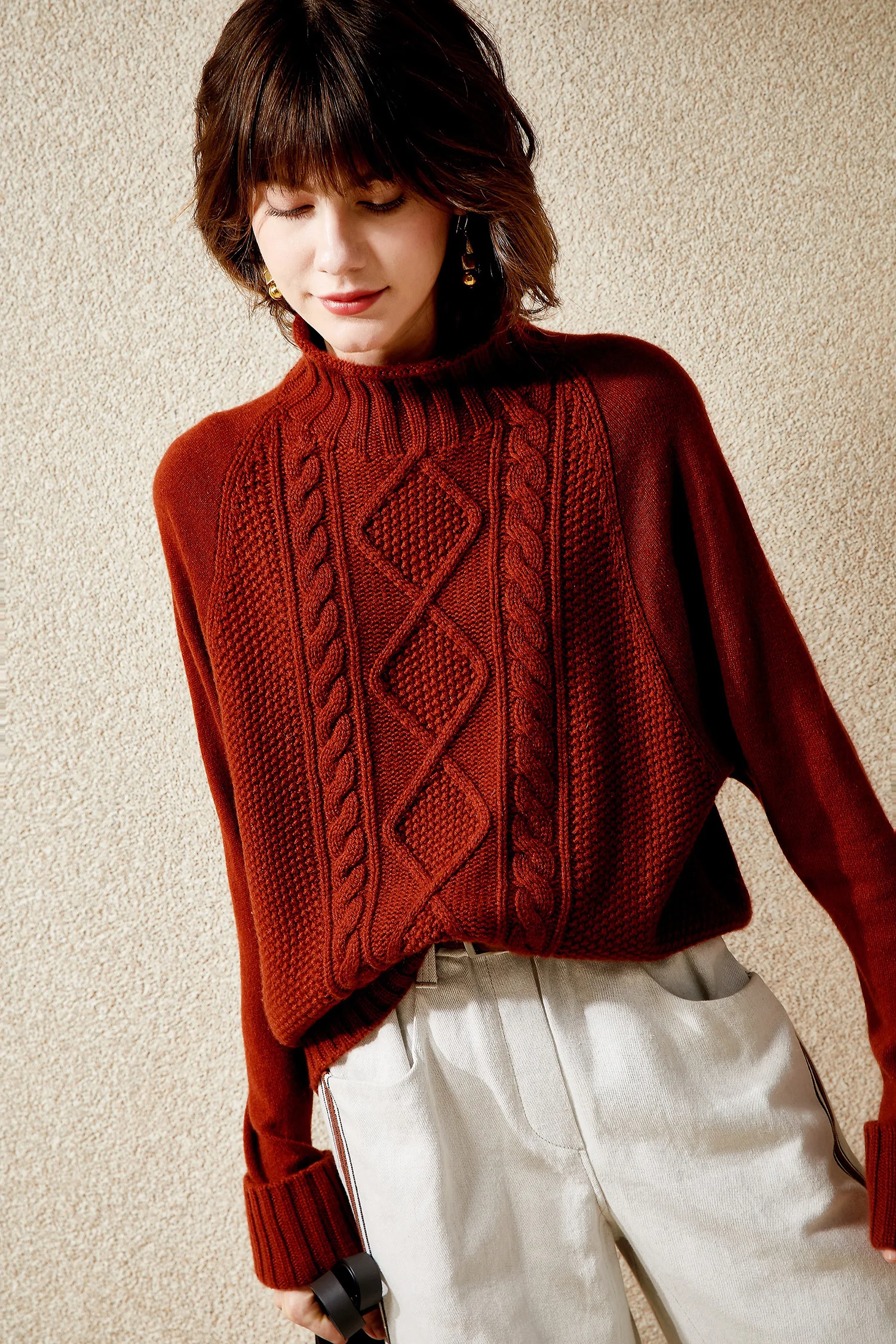 Retro autumn and winter half-high collar cashmere sweater women loose large size silhouette bottoming shirt lazy wind thickened | Женская