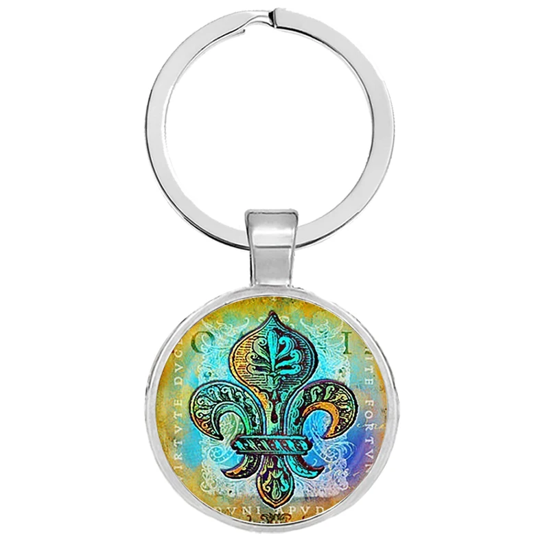 Арт стекло цветок лилии брелки Винтаж Флер де Лис брелоки кабошон купол