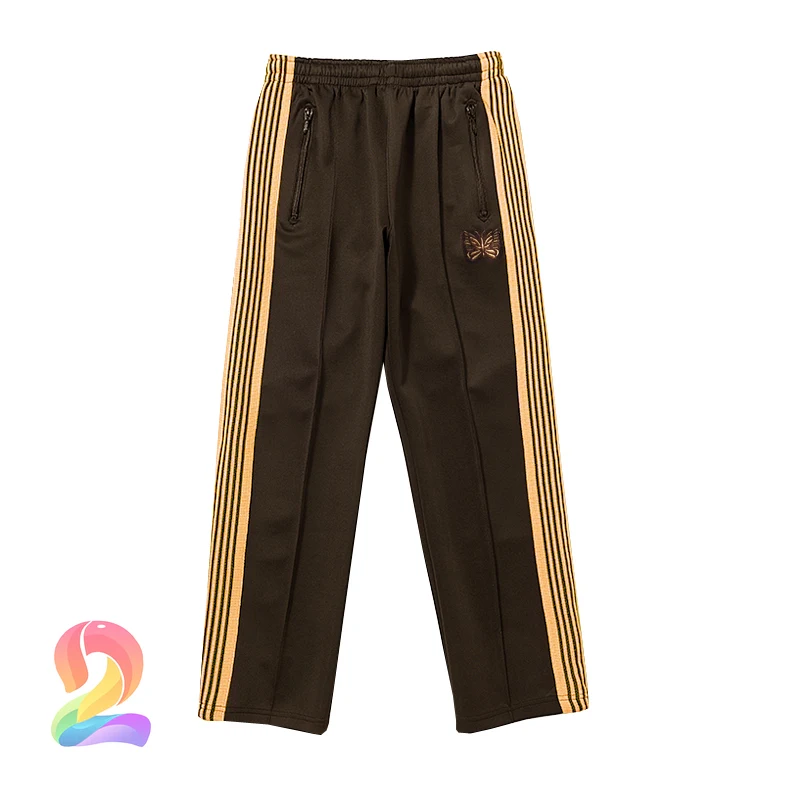 

NEEDLES Velvet Pants Men's Casual High Quality Ribbon Embroidered Butterfly Pants Women's Sports Wild Couple Brown + Gold Ribbon