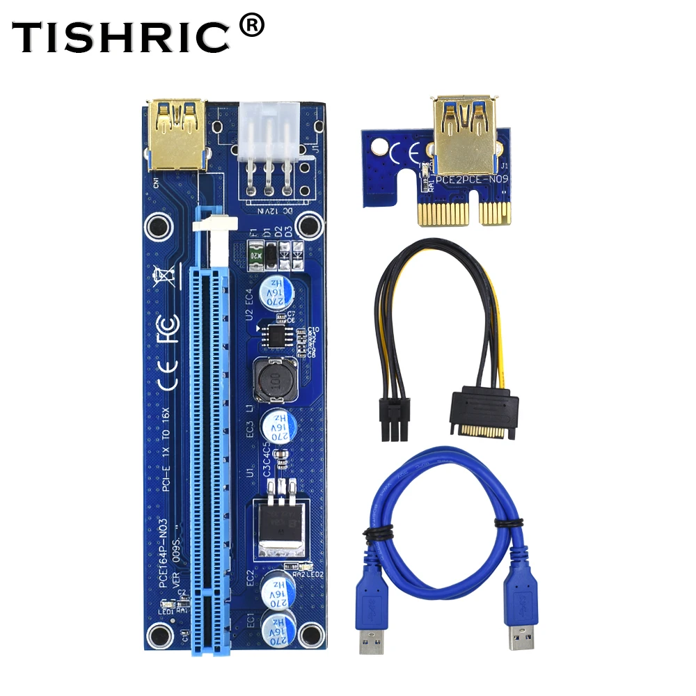 

5Pcs TISHRIC VER009S PCI PCIE PCI-E Riser Card 009s Molex 1X 16X 6Pin to SATA USB 3.0 Express Adapter For BTC ETH Mining Miner