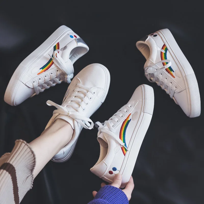 

Женские кроссовки на плоской подошве, Повседневная дышащая удобная обувь для бега, Уличная обувь для студентов, белые, весна-лето