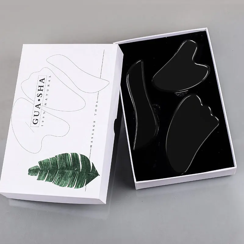 Набор инструментов Gua Sha скребок для гуаши из натурального черного обсидиана