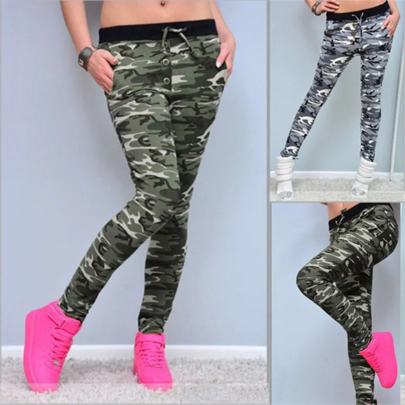 

VISNXGI Fashion Camouflage Printing Elasticity Leggings Elastic Waist Drawstring Fitness Pant Legins Casual Legging For Women
