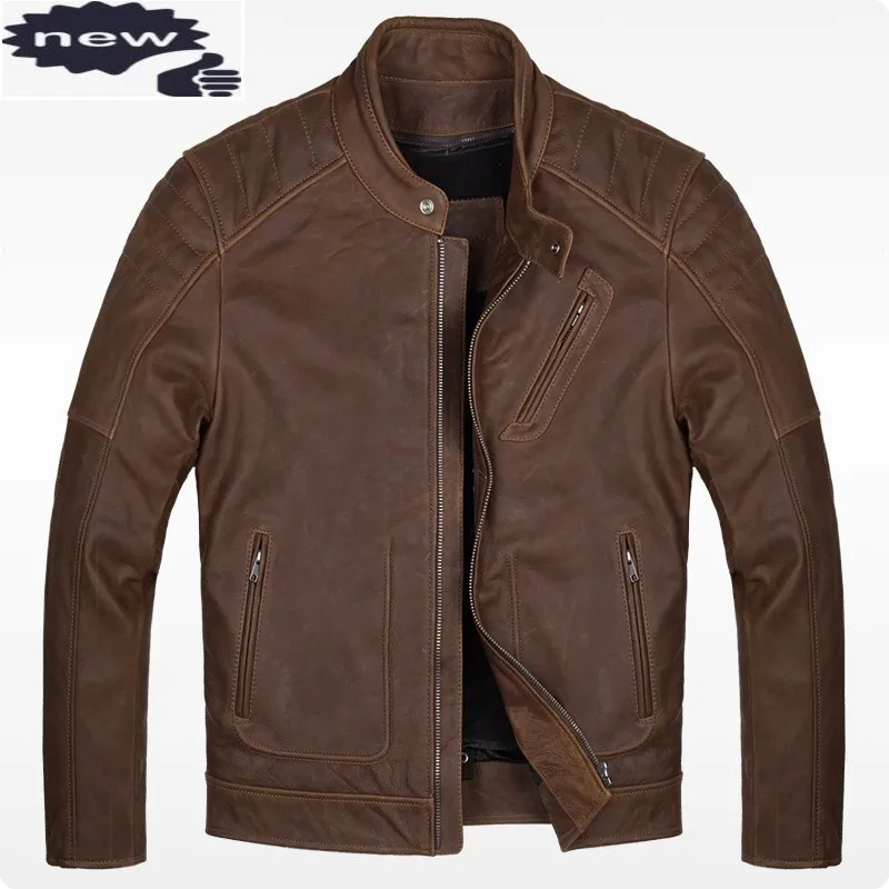 

На зиму; Высокого качества Модные мужские пальто из натуральной коровьей кожи Slim Fit короткая куртка с воротником-стойкой и казачих De Cuero Hombre размера плюс