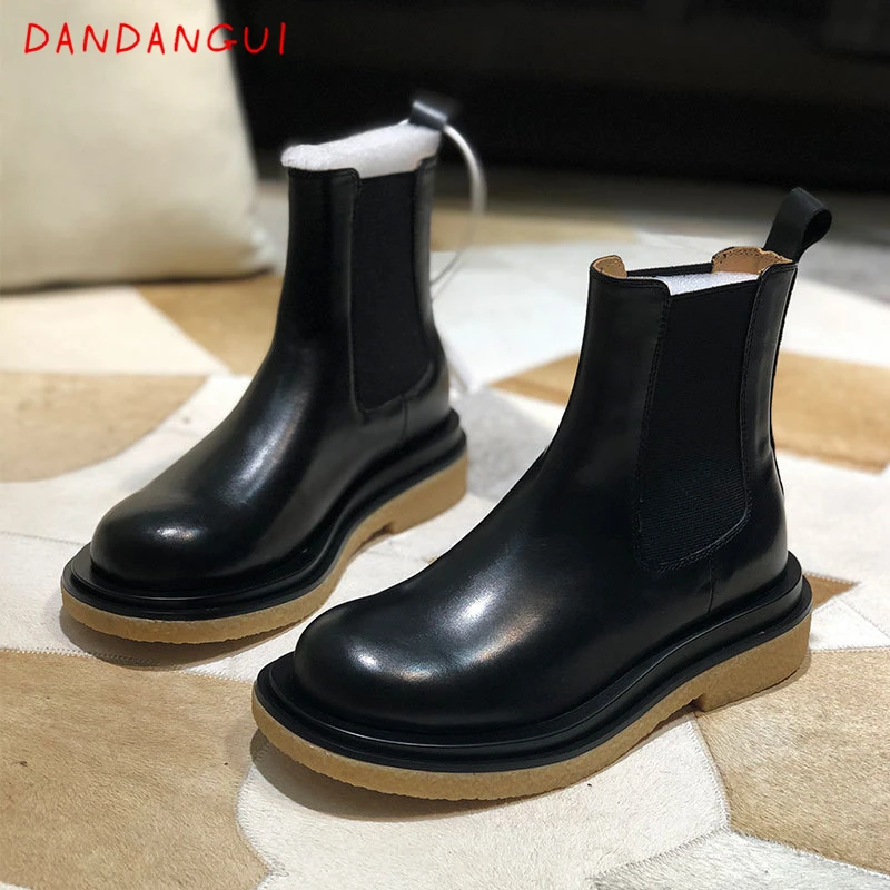 

Autumn Winter Natural Leather Women's Chelsea Boots Handmade Platform High Quality Female Ankle Boots New Round Toe Ladies Shoes