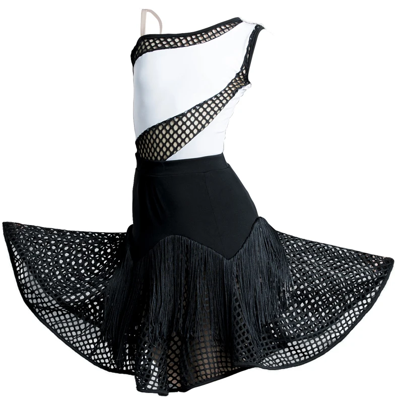 

2020 New Latin Dance Dress Children Black Mesh Tassel Performance Clothing Tango Rumba Cha Cha Samba Salsa Girls Stage Wear