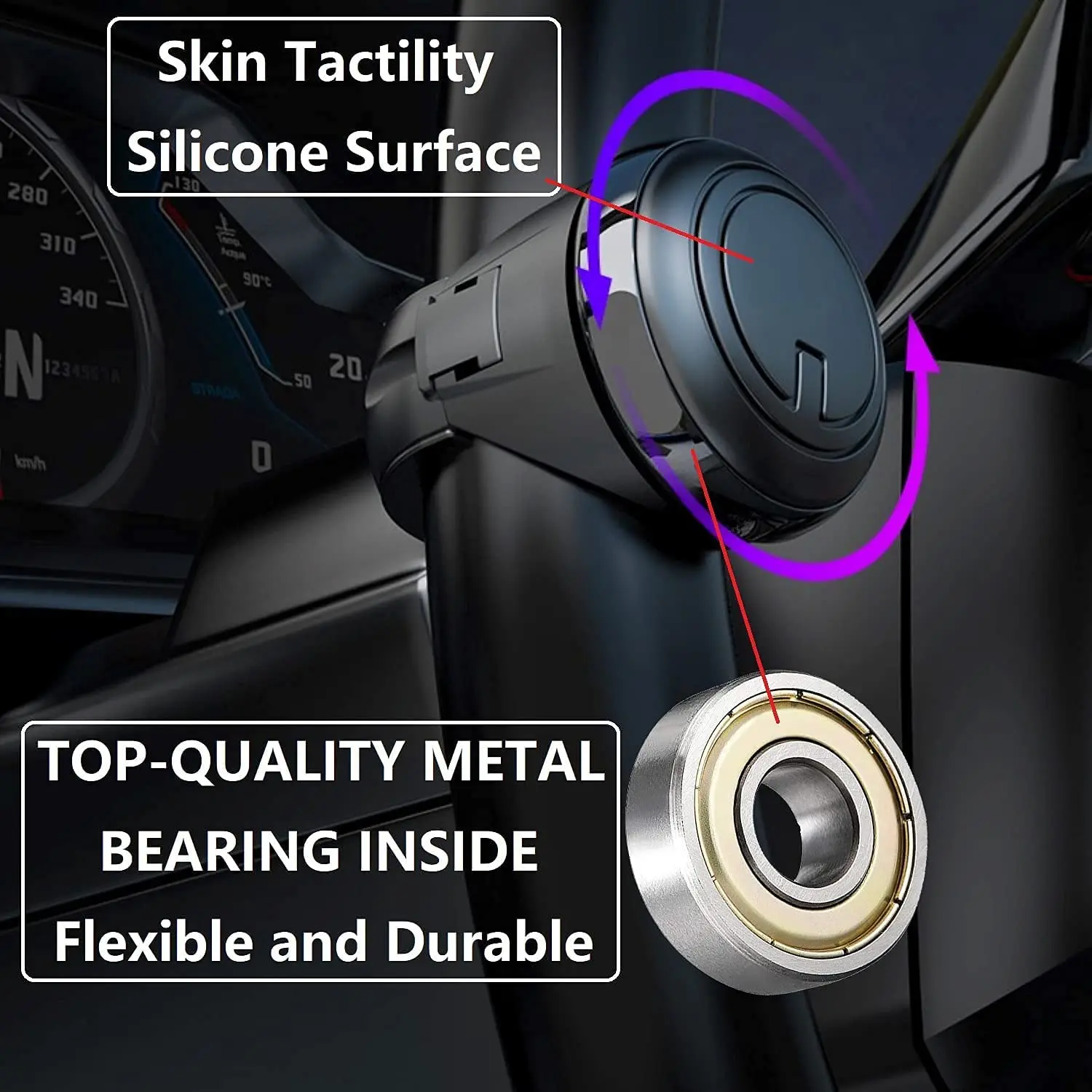 

Steering Wheel Knob Steering Wheel Spinner, Metal Bearing Steering Knob with Skin-Touch Silicone, 360 Rotating