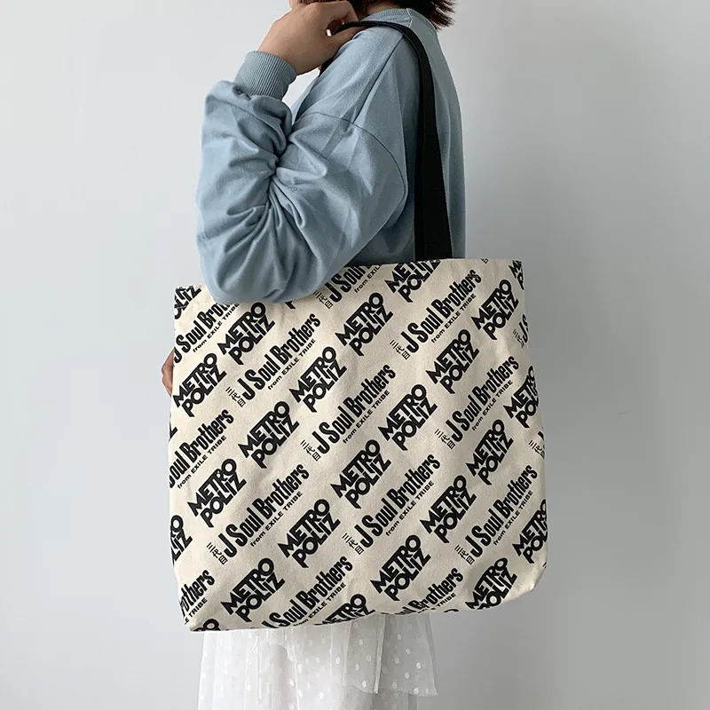 

Large Capacity Canvas Shoulder Bags for Women 2020 Letter Printed Thicken Cotton Cloth Shopping Bag Eco Ladies Hand Bags Tote