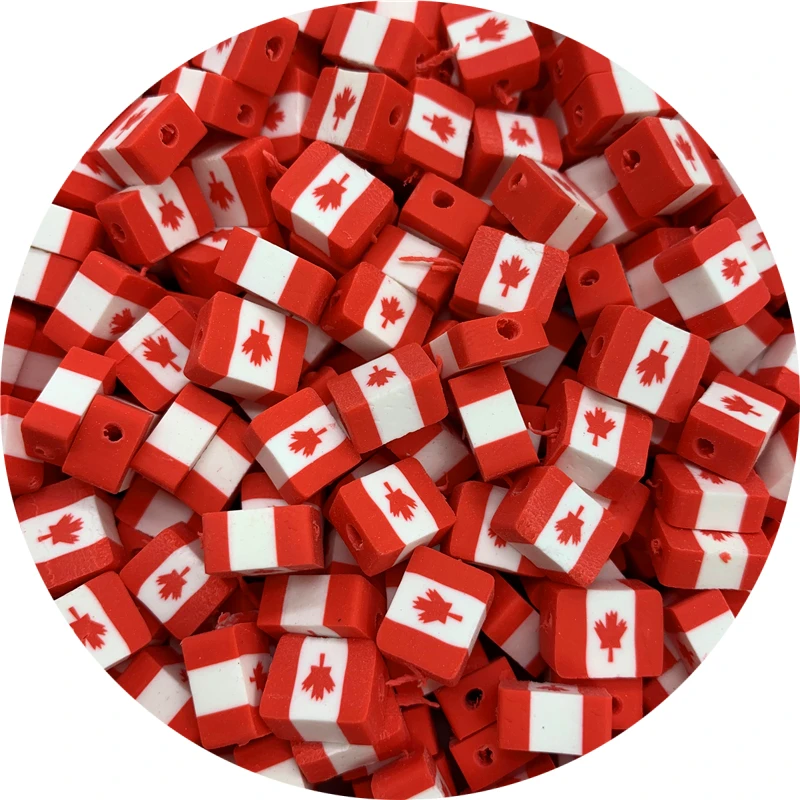 30 шт./лот 10 мм бусины разделители из канадского флага глиняные для изготовления