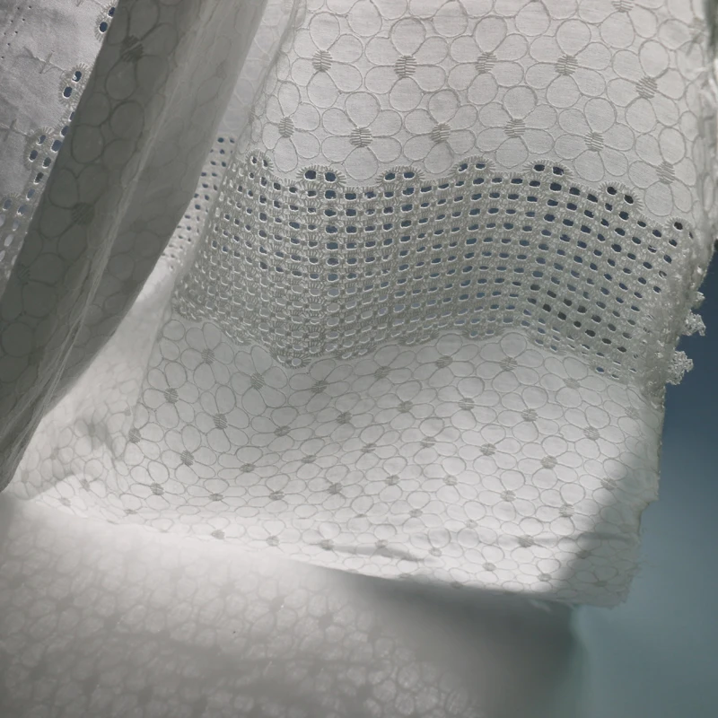 1y * 140 см натуральный белый Чистый хлопок кружево Вышивка Ткань Цветочный