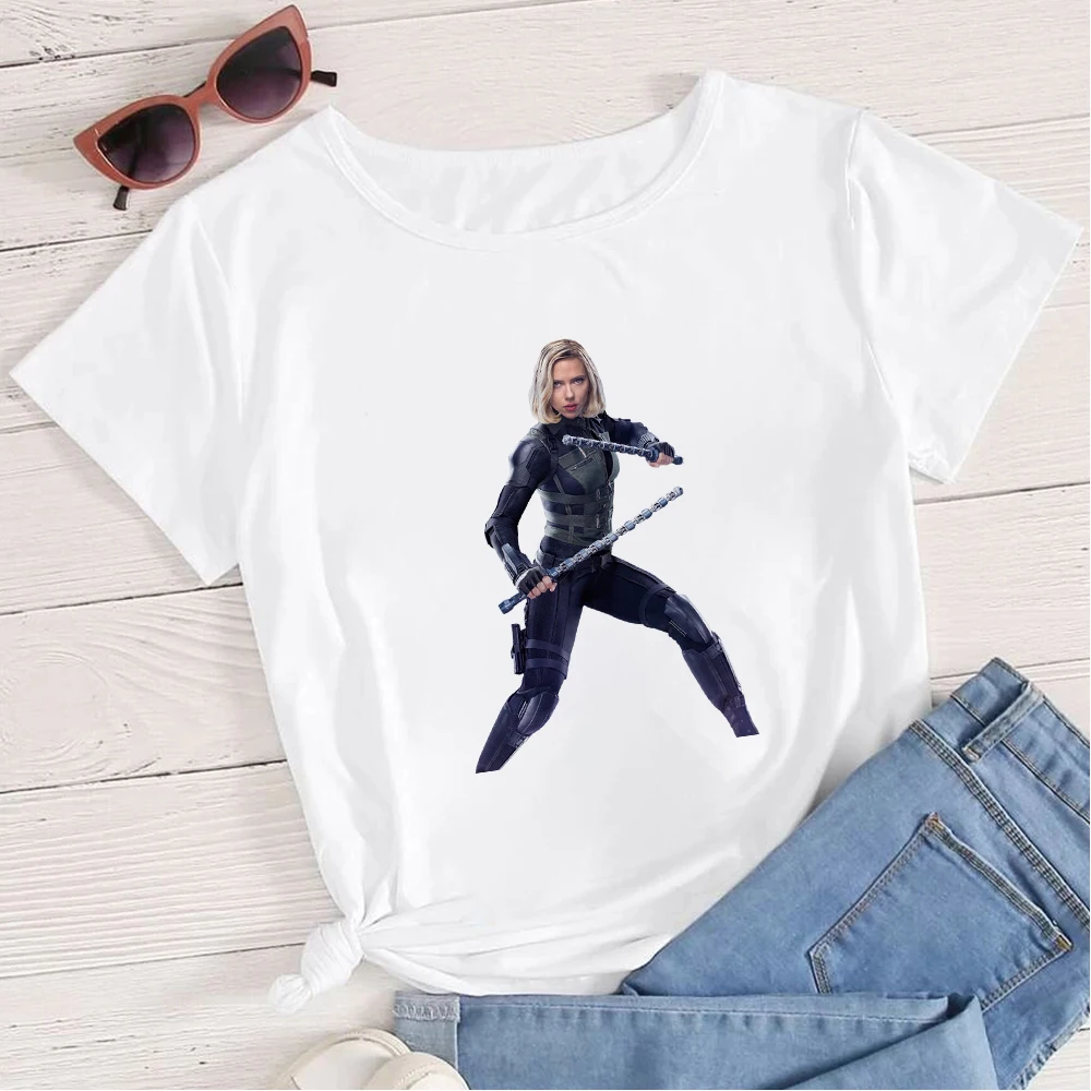 

Disney Marvel Film T Shirt Sexy Goddess Black Widow T-shirt Women Super Cool Assassination Printed Unisex Tops White Tees Basic
