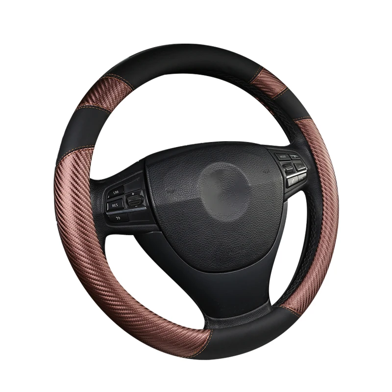 

LEDTENGJIE 37-38cm non-slip wear-resistant car steering wheel cover four seasons universal carbon fiber leather handle cover