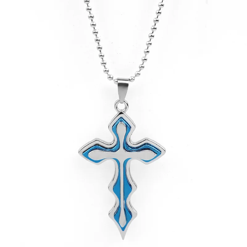 

European and American Style Pendant Necklace Blue Metal Unisex Chain Cross Unique Design Hypoallergenic Party Birthday Gift