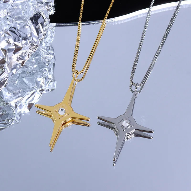 

Gaku New Choker Ins Eight-Pointed Stars Shining Zircon Clavicle Chain Titanium Steel Plated 18K Real Gold Women's Jewelry