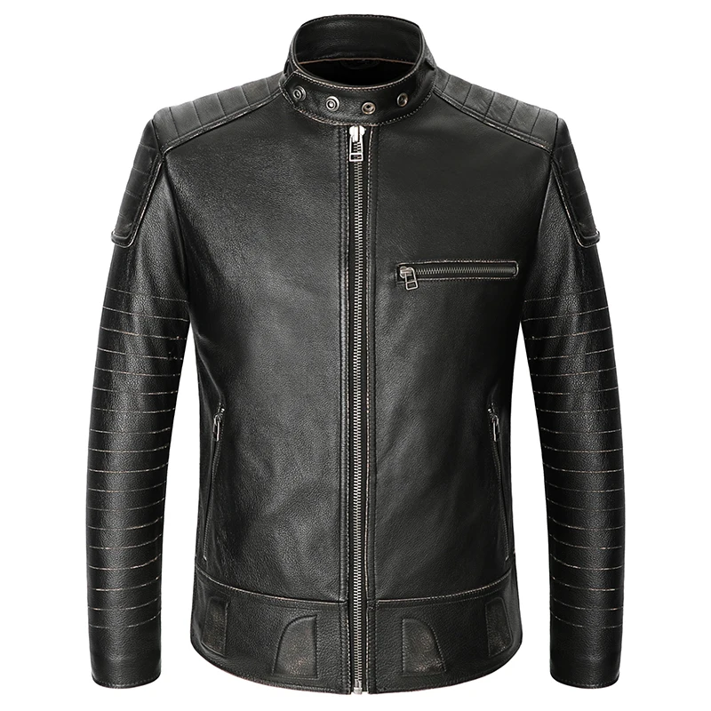 

Новинка, мужская кожаная куртка из воловьей кожи с эффектом потертости, мотоциклетная кожаная куртка в стиле ретро