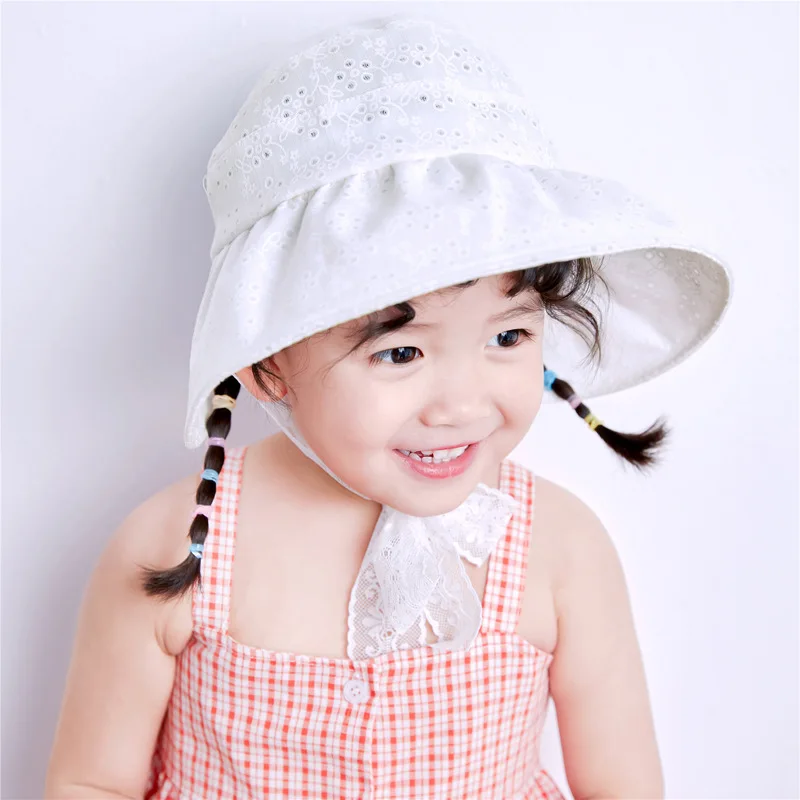 Children Visor Cap Girls Summer New Style Hollow out Sun-resistant Topee Folding Big Brim Beach Hat Outing Sun | Мать и ребенок