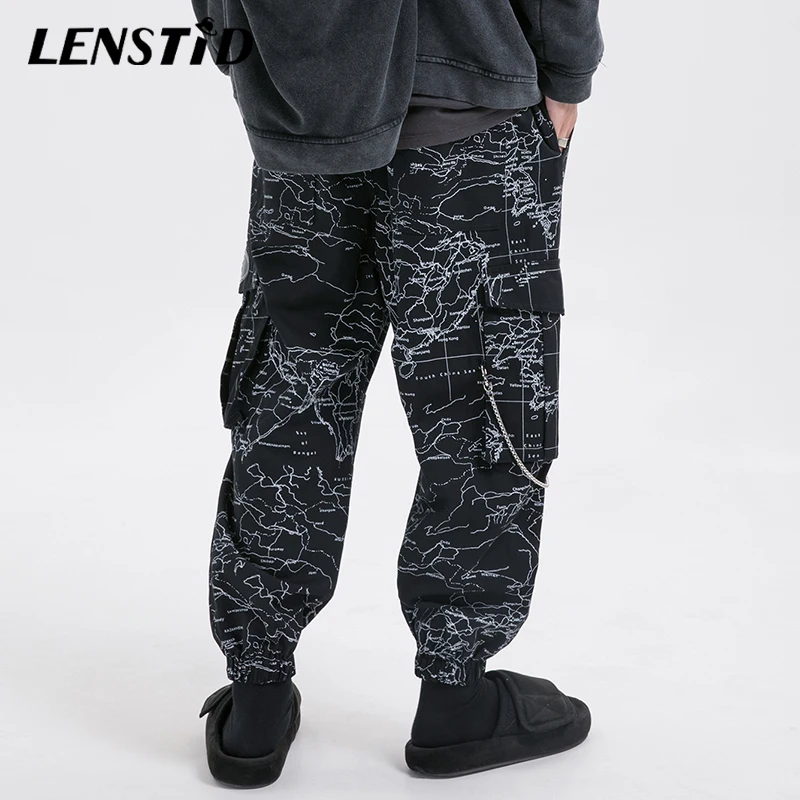 LENSTID 2019 хип мужские карты печати Harajuku уличная Мешковатые Свободные шаровары