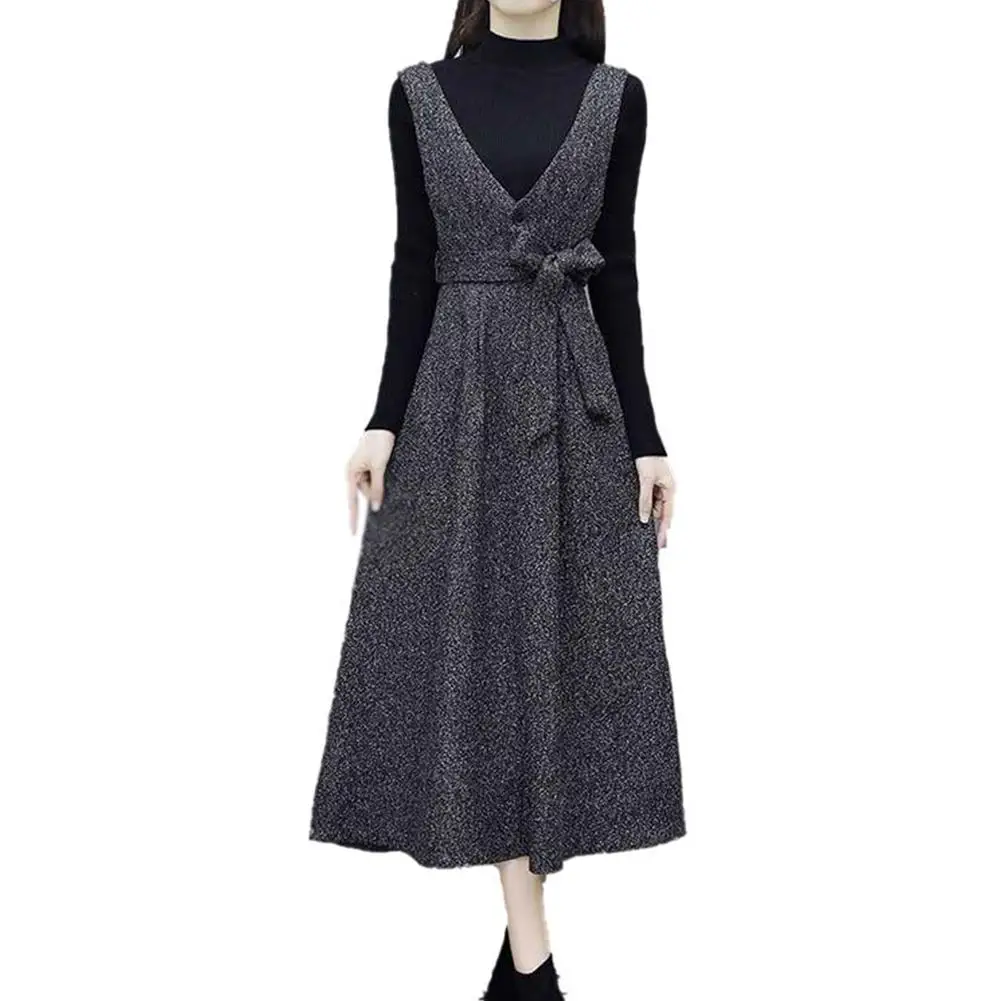 Комплект из 2 предметов элегантное платье с поясом + Базовая рубашка длинными