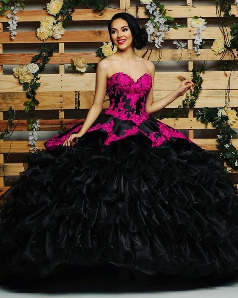 Роскошные черные пышные бальные платья с аппликацией 16 платьев vestido de 15 anos para años